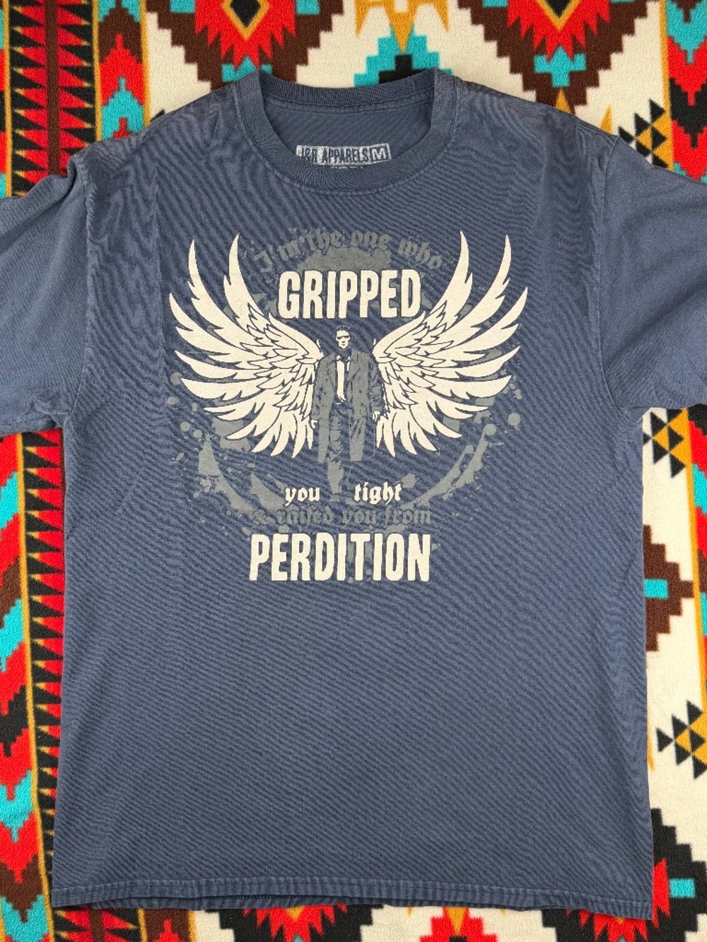 J&R Apparel Gripped Perdition Graphic T-Shirt Blue Angel Wings Streetwear Made i